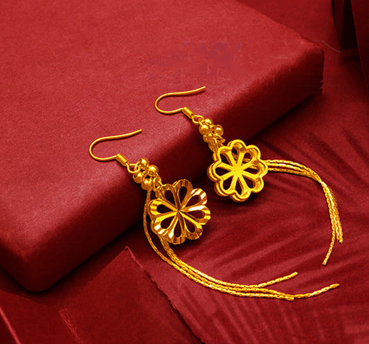 Gold-Plated Earrings Female Tassel Flower Asymmetric Earrings Sand Gold-Plated E