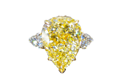 GIA CERTIFIED FANCY LIGHT YELLOW PEAR SHAPE SI2 SIDE PEAR ENGAGEMENT RING