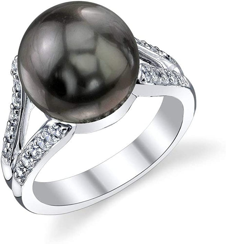 11-12Mm Genuine Black Tahitian South Sea Cultured Pearl & Cubic Zirconia Khloe R