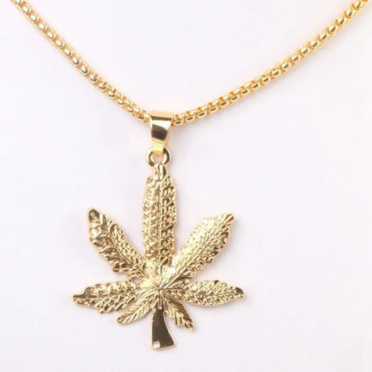 Plated Pot Diamond Pendant Necklace Snake Chain Men Hip-Hop Leaf Necklace Leaf P