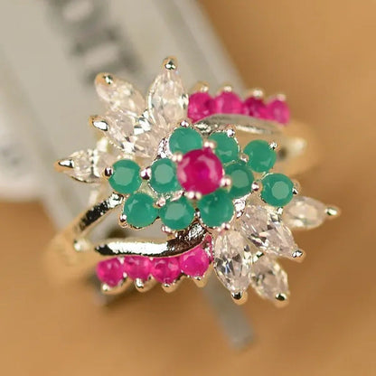 Red Ruby Green Emerald & White Topaz 925 Sterling Silver Engagement Ring Size 6-