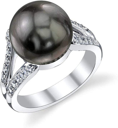 11-12Mm Genuine Black Tahitian South Sea Cultured Pearl & Cubic Zirconia Khloe R