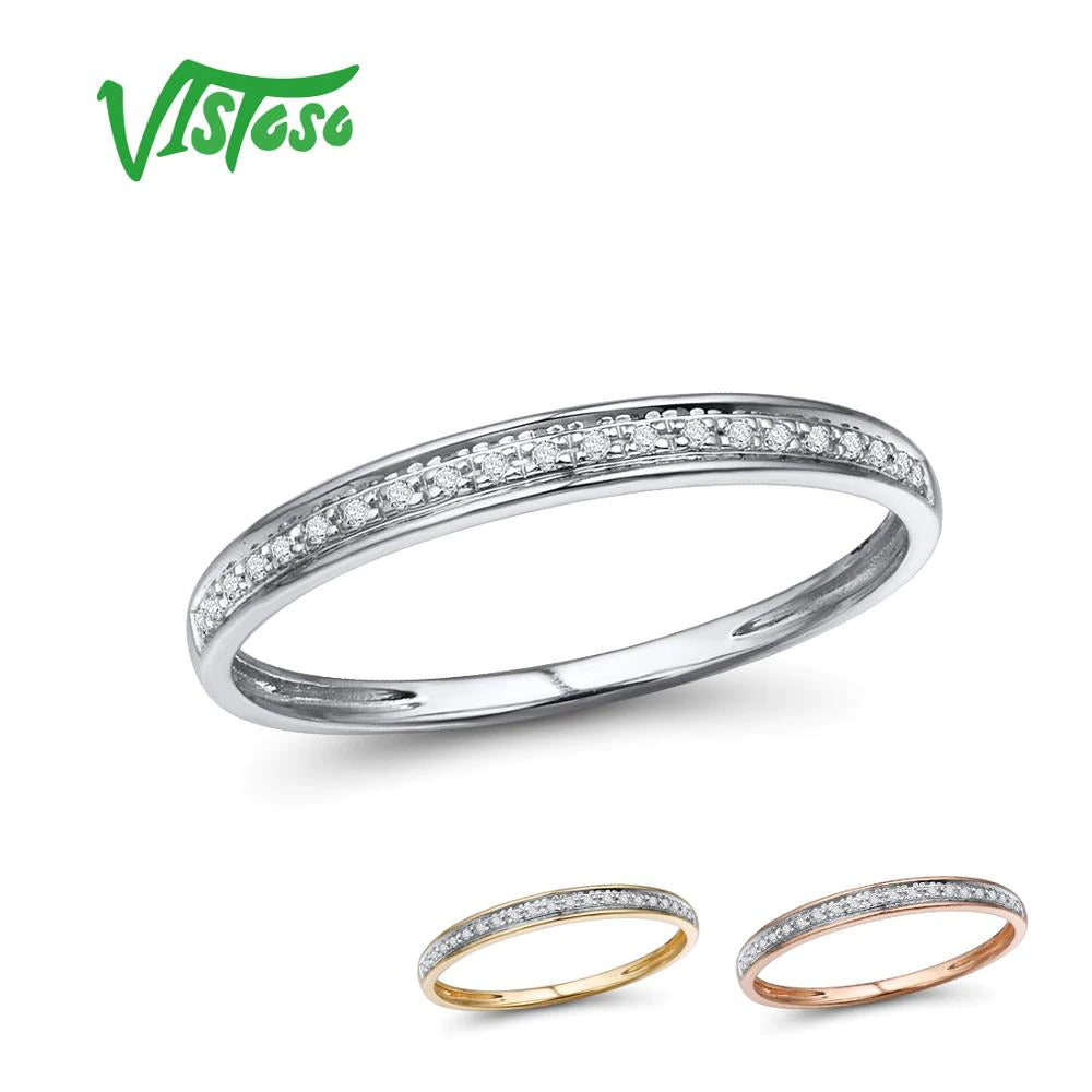Genuine 14K White/Yellow/Rose Gold Rings for Women Simple Style Eternal Diamond