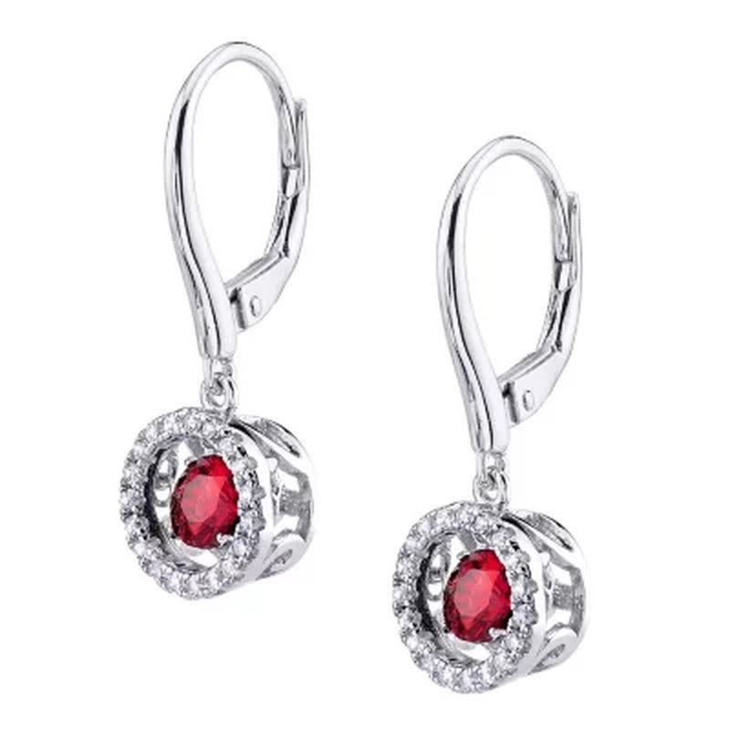 Dancing Lab Created Red Ruby Pendant and Earring Set in Sterling Silver