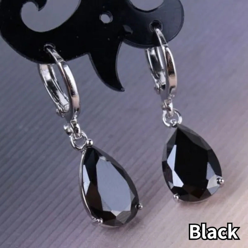 Women Silver Pink Sapphire Diamond Stud Earrings Water Drop Pendant Earrings Bri