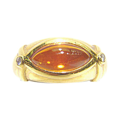 CITRINE TAPERED OVAL SHAPE CABOCHON DIAMOND ROUND BRILLIANT SHAPE