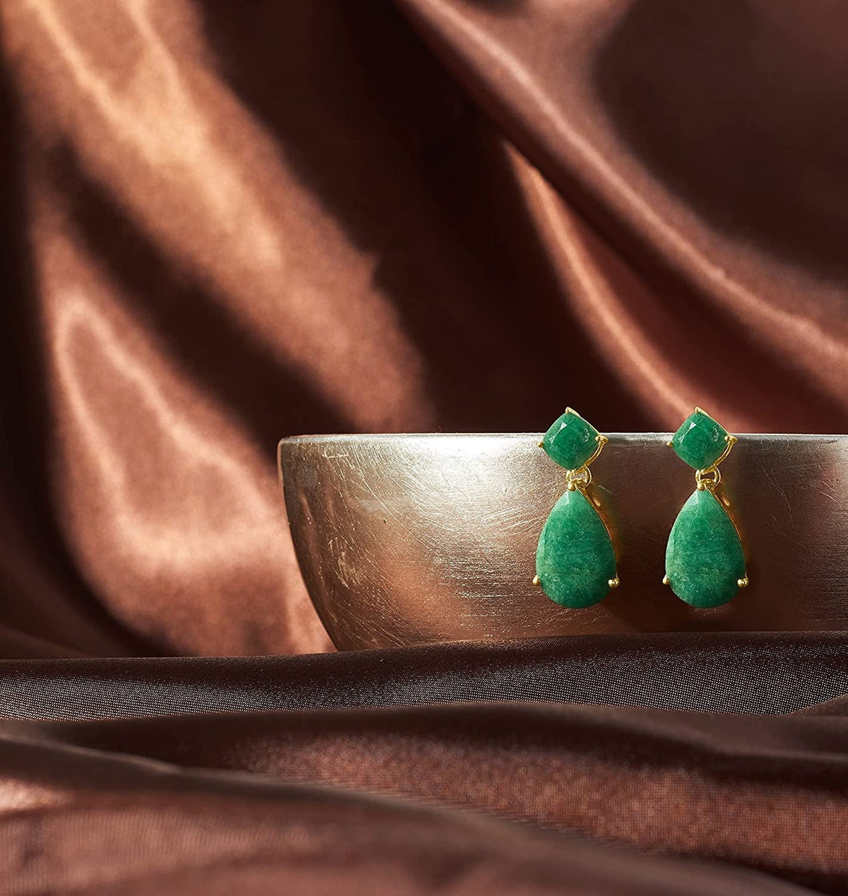 19.20 Ct. T.W. Emerald Drop Earrings in 18Kt Gold over Sterling