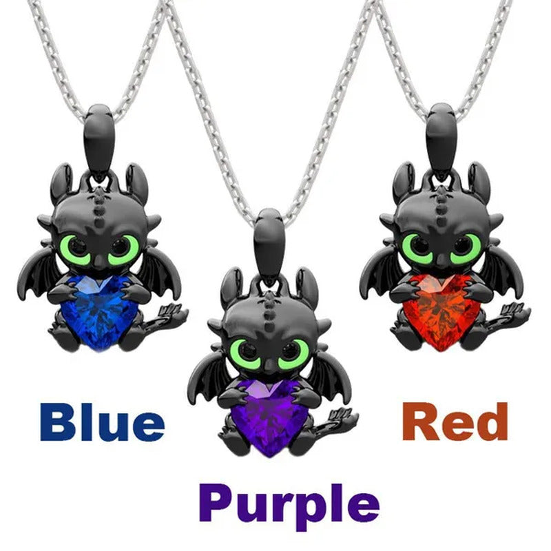 Three-Color Dragon Necklace Pendant Cute Ladies Necklace Heart Gemstone Fashion