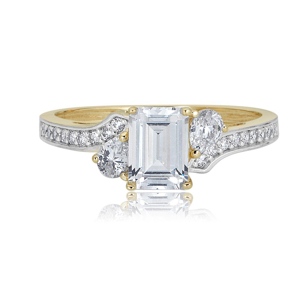 10K Yellow Gold 1 Carat Emerald-Cut Simulated Diamond CZ Engagement Wedding Anni