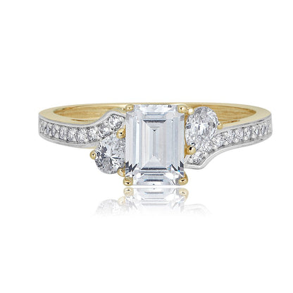 10K Yellow Gold 1 Carat Emerald-Cut Simulated Diamond CZ Engagement Wedding Anni