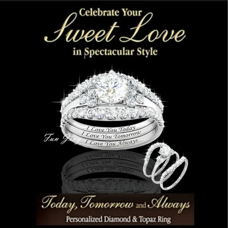 3Pcs / Set Classic Bright Woman Fashion Diamond Jewelry Exquisite 925 Sterling S