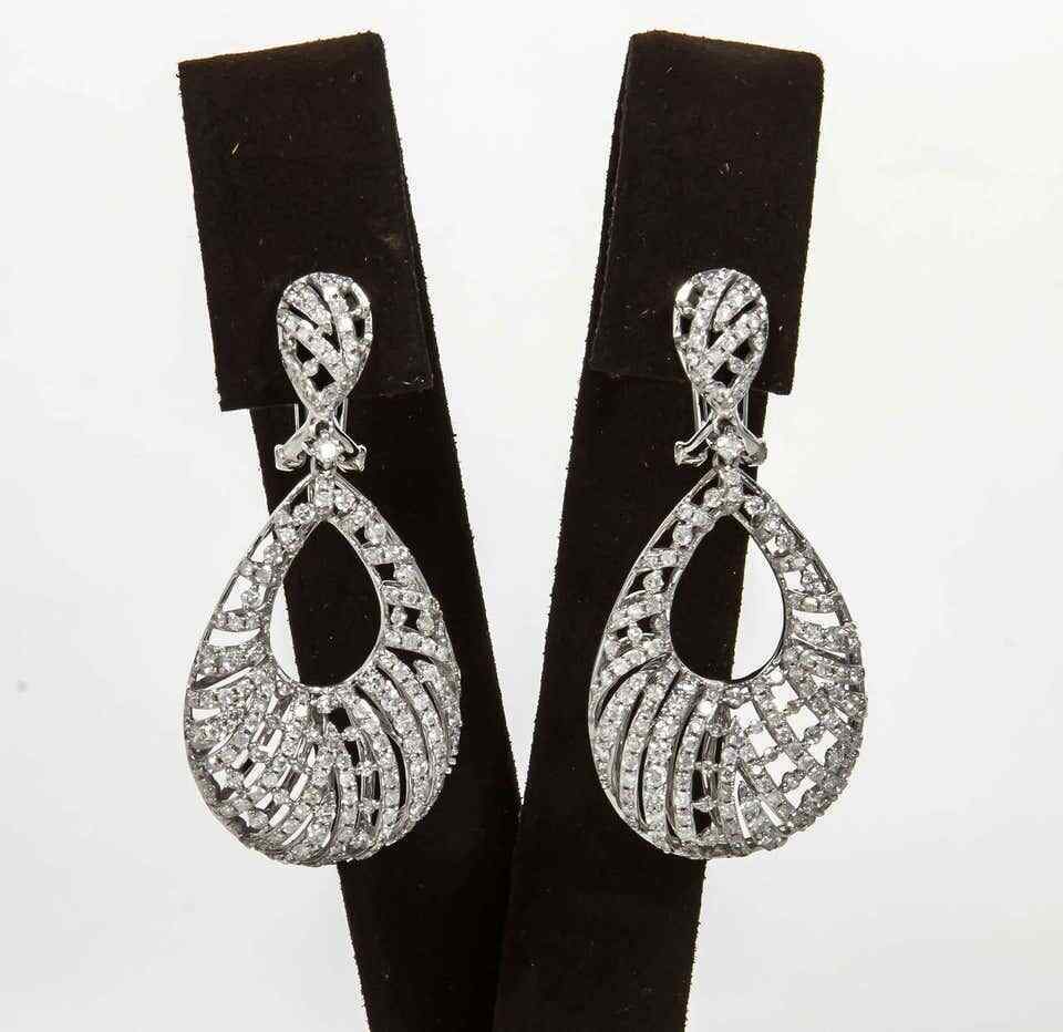 Pear Shaped Diamond Gold Dangle Earrings