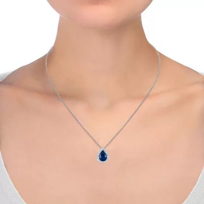 Pear Cut Sapphire and Diamond Pendant in 14K White Gold