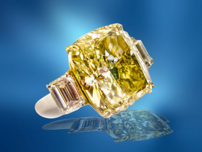 GIA Gemologist Fancy Yellow 10.06 Carat Cushion Cut Diamond Ring