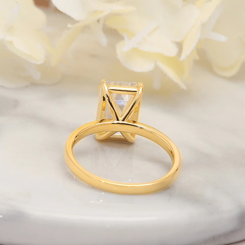 Real 14K Yellow Gold Emerald Brilliant Cut Moissanite Engagment Halo Ring 4.0