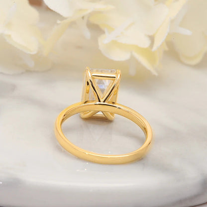 Real 14K Yellow Gold Emerald Brilliant Cut Moissanite Engagment Halo Ring 4.0