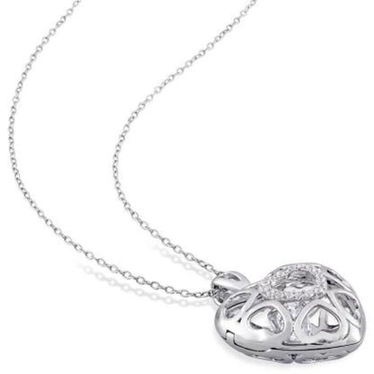 Dancing White Topaz Multi-Heart Locket Pendant with 18" Sterling Chain