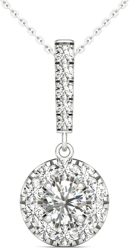 3/4 Ctw GH/SI2-I1 AGS Certified 14K White Gold Natural Diamonds Halo Stick Penda