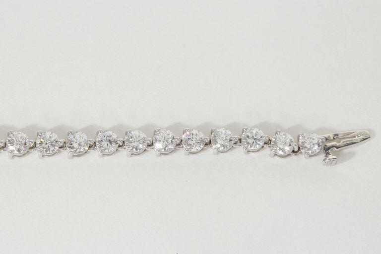 Diamond Tennis Bracelet Three Prong Setting 8.21 CT 18 k white gold