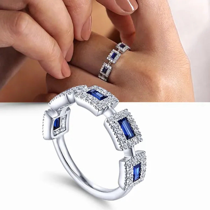 New Fashion 925 Solid Silver Pave Setting Diamond Blue Sapphire Rings for Women