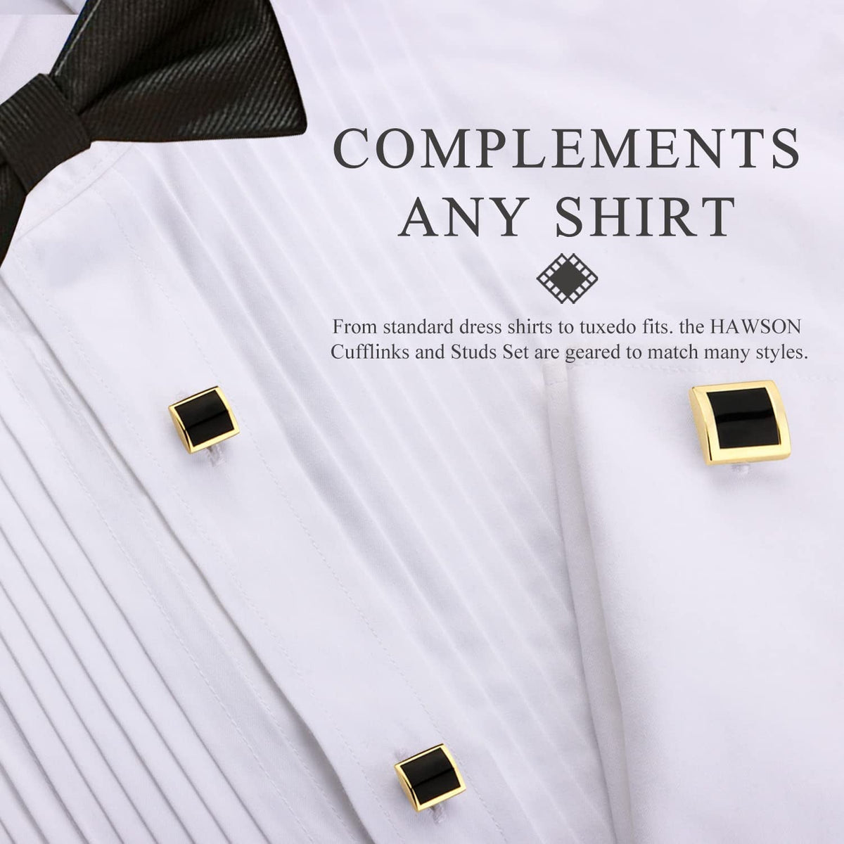 Cufflinks and Studs for Men with Gift Box, Gold or Silver Tone Cuff Links, Mens