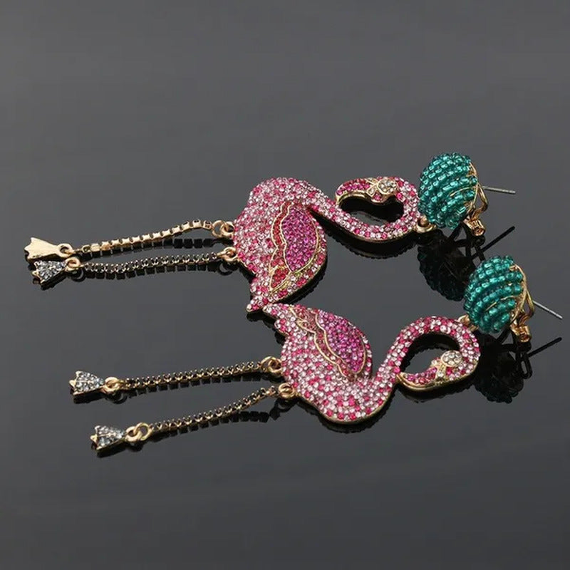 European and American High Quality Pink Diamond Earrings Flamingo Full Set Diamo