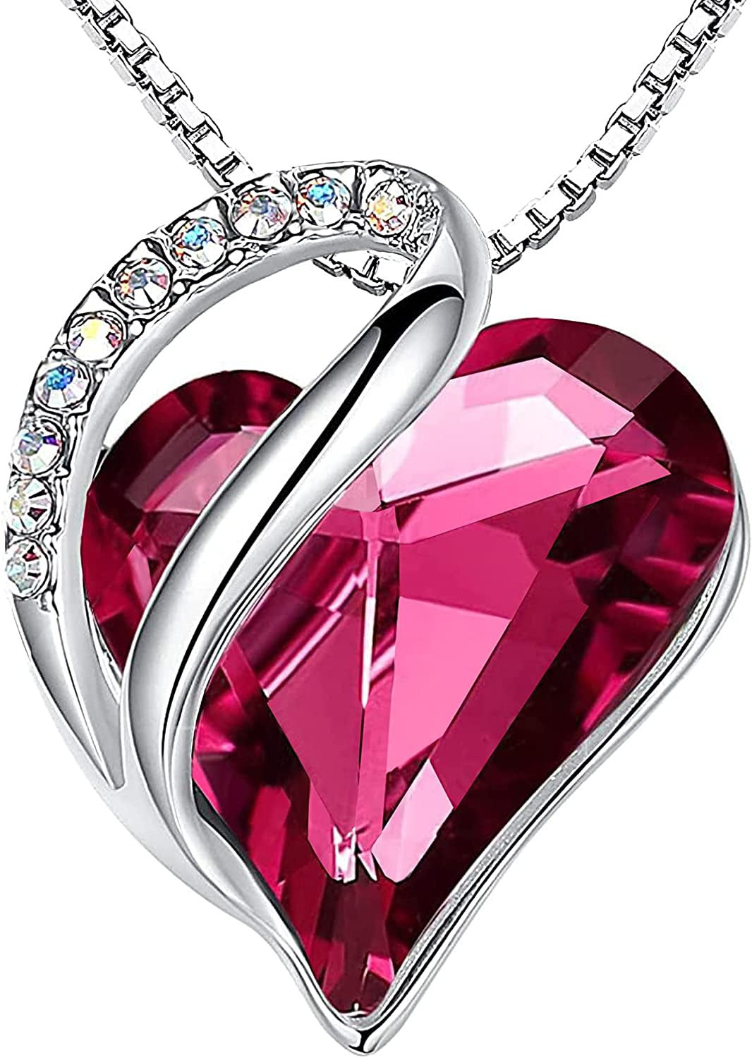 Women’S Silver Plated Infinity Love Heart Pendant Necklace with Birthstone Cryst