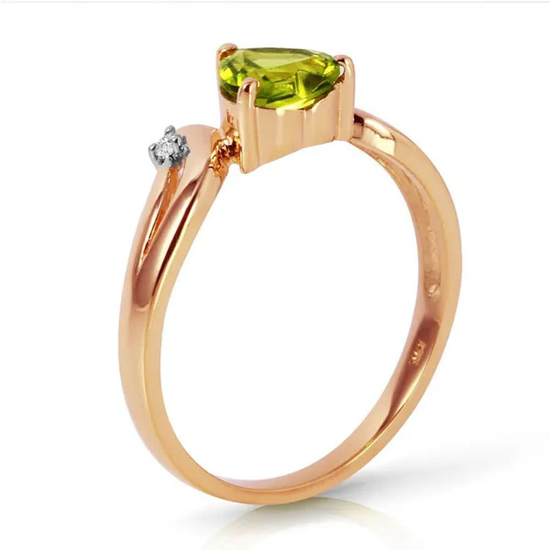 1.26 Carat 14K Solid Rose Gold Ring with Natural Diamonds and Heart-Shaped Perid