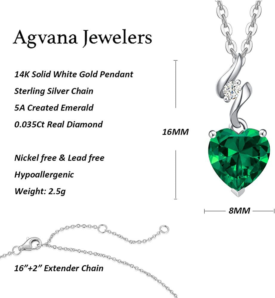 Valentines Day Gifts for Her 14K Solid White Gold Diamond Genuine or Created Gem