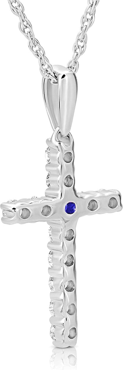 Sterling Silver Diamond and Gemstone Cross Pendant Necklace (1/4 Cttw, I-J Color