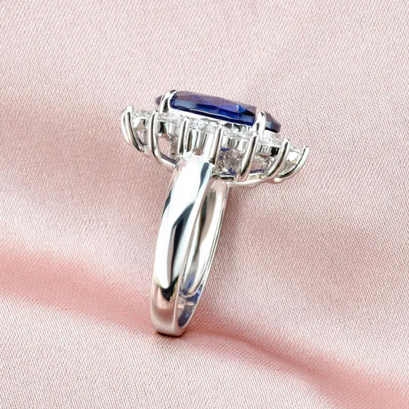 Newshe Jewelry 925 Sterling Silver Created Blue Tanzanite Gemstone Statement Rin