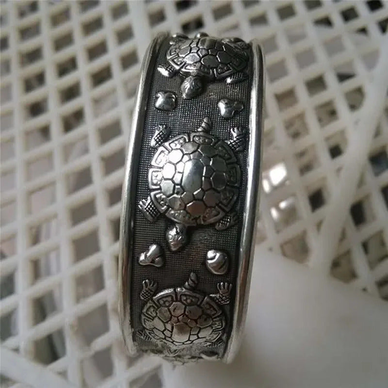 Fashion Tibet Silver Plated Carved Longevity Turtle Pattern Bracelet Party Gift