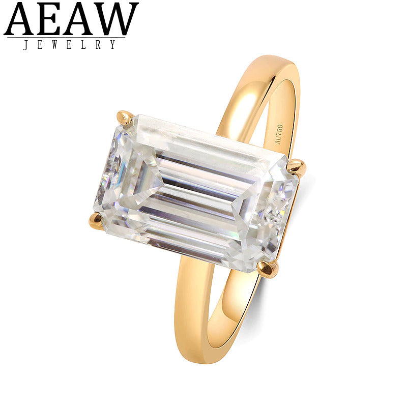 Real 14K Yellow Gold Emerald Brilliant Cut Moissanite Engagment Halo Ring 4.0