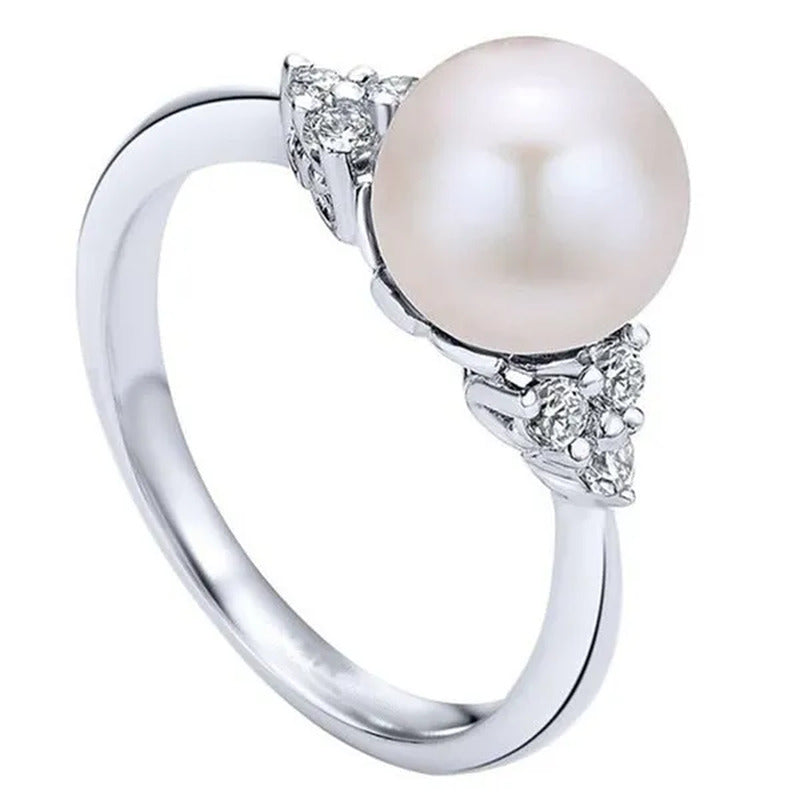 Elegant Pearl Diamond White Sapphire Women Jewelry 925 Sterling Silver Ring Enga
