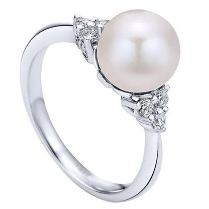 Elegant Pearl Diamond White Sapphire Women Jewelry 925 Sterling Silver Ring Enga