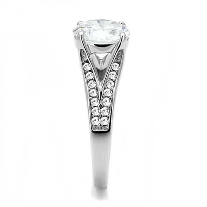 Women'S 3.17 Ct round Cut Zirconia Stainless Steel Engagement Ring Size 5-10