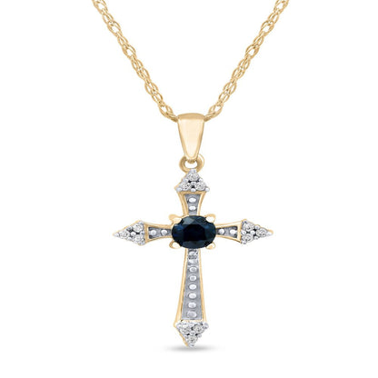 Imperial Gemstone 10K Yellow Gold round Cut Blue Sapphire Diamond Accent Cross N