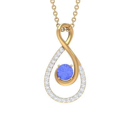 Tanzanite and Diamond Teardrop Pendant Necklace for Women, 14K Yellow Gold, with