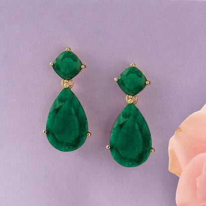 19.20 Ct. T.W. Emerald Drop Earrings in 18Kt Gold over Sterling