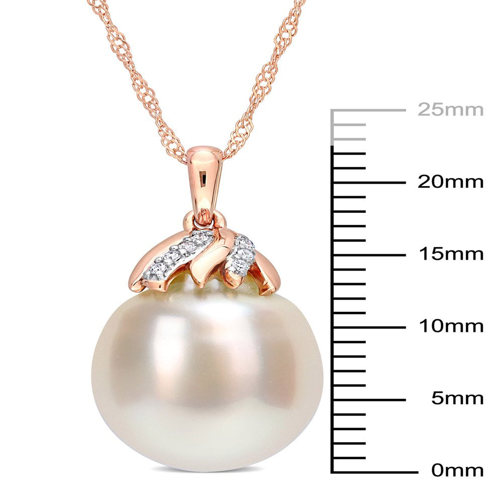 9-10Mm Drop South Sea Cultured Freshwater Pearl and Diamond Accent 14Kt Rose Gol