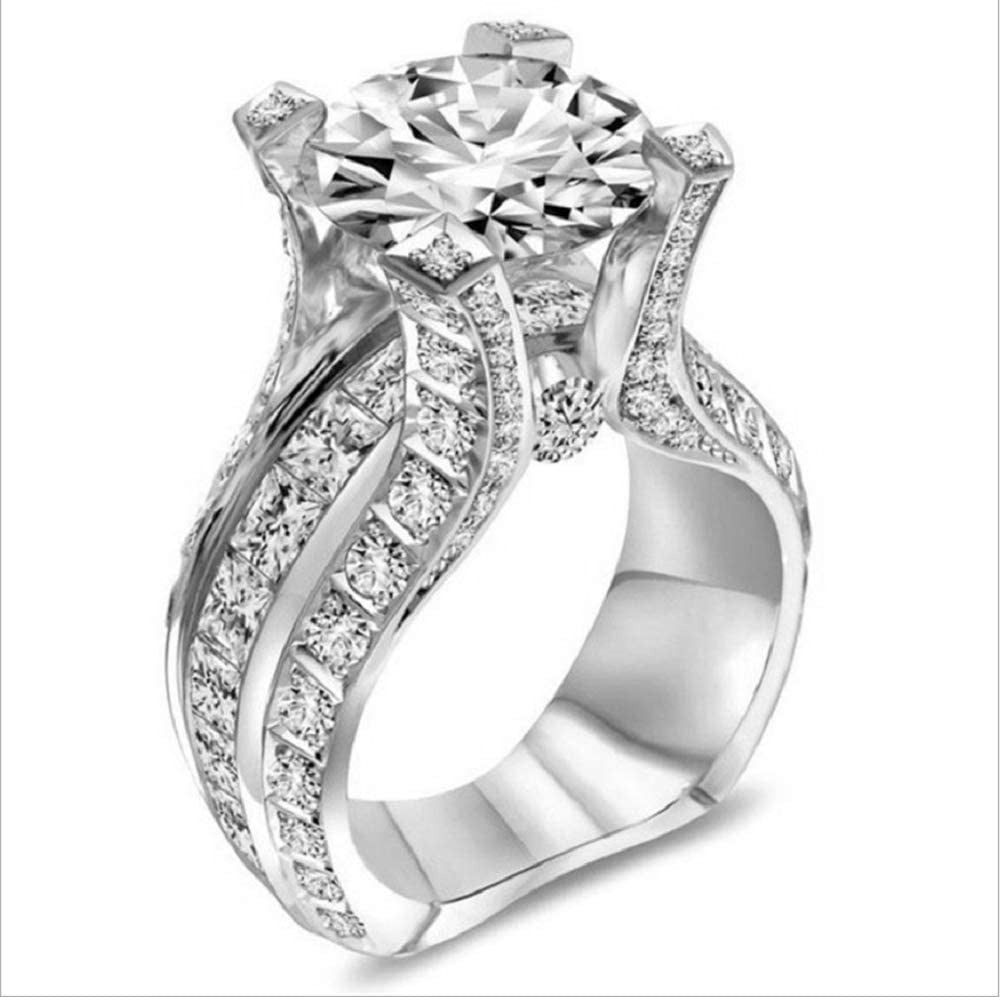 Fashion Women 925 Sterling Silver Ring,White Topaz Cubic Zirconia CZ Diamond Ele