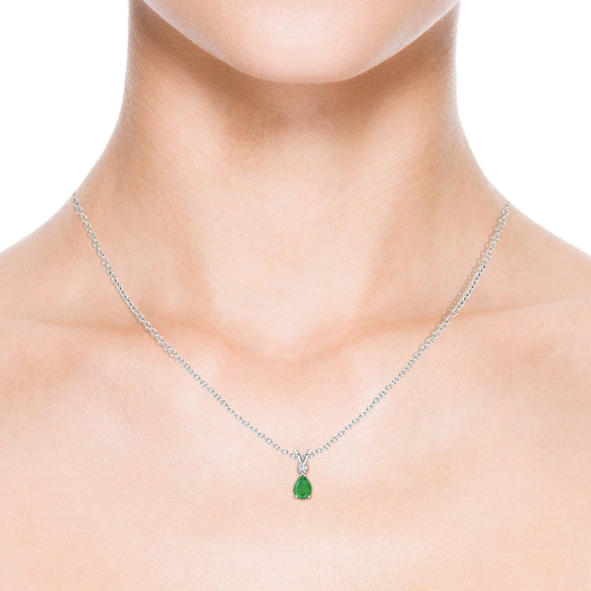 Natural Emerald Teardrop Pendant Necklace with Diamond for Women, Girls in Sterl