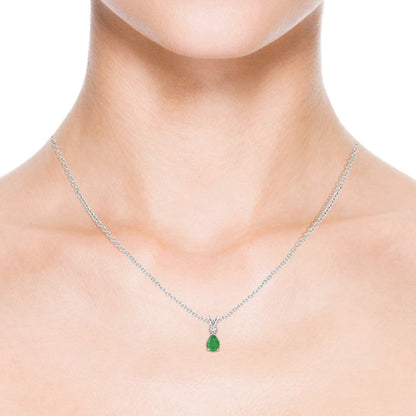 Natural Emerald Teardrop Pendant Necklace with Diamond for Women, Girls in Sterl