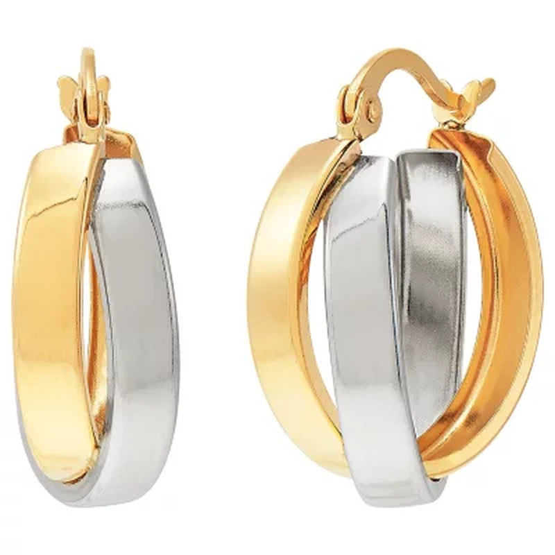 14K Two-Tone Crossover Hoop Earrings