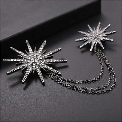Eastjing Charm Snowflake Pin Double Chain Metal Scarf Buckle Tassel Gift Lapel P