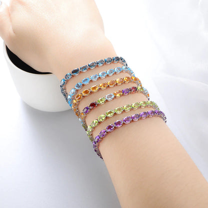 Pure 925 Sterling Silver Women'S Hand Bracelets Wholesale Natural Topaz Peridot