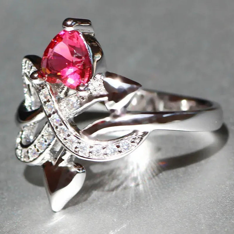 Eros Ring 925 Silver Natural Gemstones White Sapphire & Ruby Wedding Birthstone