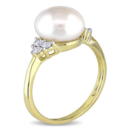 Miabella 7.5-8Mm Freshwater Cultured Pearl and 1/8 Carat T.W. Diamond 10K Yellow