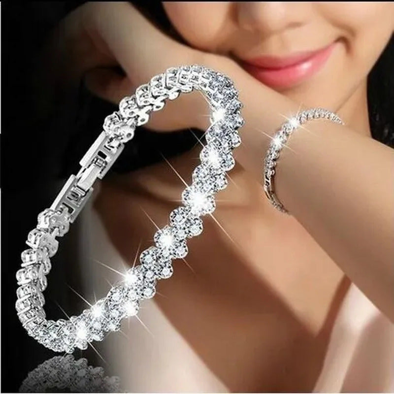 Fashion Roman Style Women'S 925 Sterling Silver Crystal Diamond Bracelet Gold an