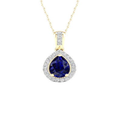 Imperial Gemstone 10K Yellow Gold Blue Sapphire 1/10 CT TW Diamond Halo Necklace